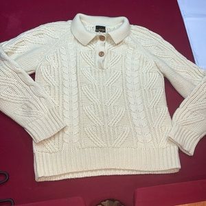 Cable Knit CREAM collared Sweater women fisherman 2 Button Neck Henley acrylic M